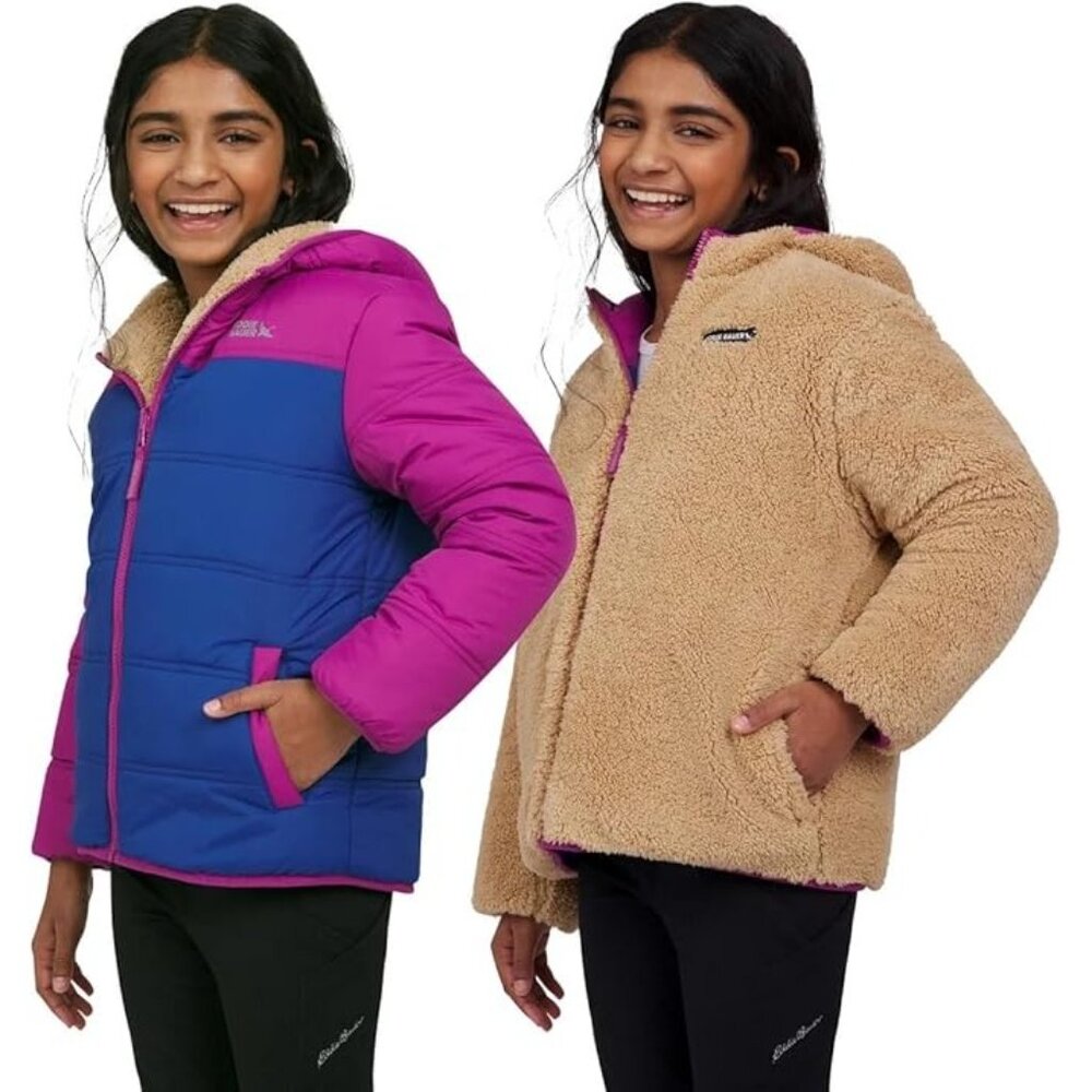 Eddie Bauer Kids Reversible Plush Hoodie Jacket, Size L (14/16), New - Picture 6 of 7